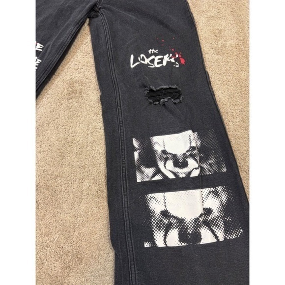 IT Chapter Two Pennywise Graphic Jeans Black Wide Leg Distressed Size 1 - Picture 7 of 11